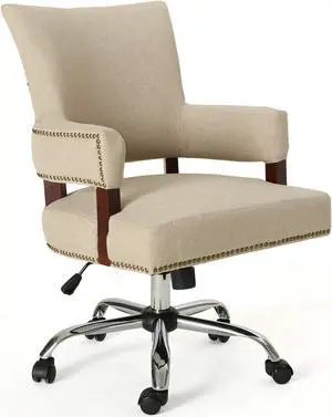 Great Deal Furniture May Traditional Home Office Chair, Wheat and Chrome 27.25D x 25.5W x 37H in