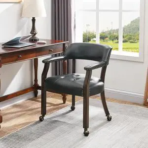 MODERION Large Dinning Chairs with Solid Wood Legs, Boss Caption's Chairs, Office Desk Chairs with Wheels, Classic Swivel Accent Chairs with Upholstered, 31.5H for Living Kitchen Black SY318BK