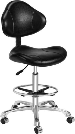 Kaleurrier Ergonomic Drafting Chair with Back Support,Multi-Functional Height Adjustable Swivel Rolling Stool,Multi-Purpose Home Office Desk Chair (Black)