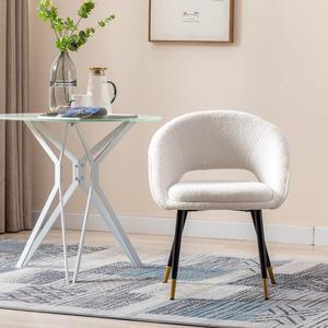 Goujxcy Faux Fur Office Chair, Armchair Desk Chair Dining Chair, Modern Leisure Living Room Chair, Vanity Chair Upholstered Chair with Metal Legs (White)