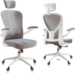 Drafting Chair, Ergonomic Tall Office Chairs for Standing Desk, Home Office Desk Chair with Lumbar Support and Adjustable Flip-up Armrests & footrest (02Grey)