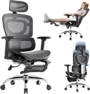 Ergonomic Office Chair, Breathable Mesh Chair with Adaptive Lumbar Support, 3D Headrest, Armrests, Retractable Footrest, and a Six-Position Adjustable Backrest, Office Desk Chair Black Ergonomic Office Chair, Breathable Mesh Chair with Adaptive Lumbar Support, 3D Headrest, Armrests, Retractable Footrest, and a Six-Position Adjustable Backrest, Office Desk Chair Black
