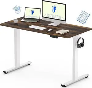 FLEXISPOT EN1 One Piece Standing Desk, 48" x 30" Electric Height Adjustable Desk Sit Stand Desk for Home Office (White Frame + 48" Rustic Top, 2 Packages)
