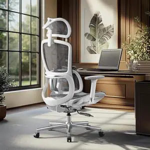 Hbada E2 Ergonomic Office Chair, Big and Tall Mesh Office Chair with 6-Way Dynamic Lumbar Support, 3D Adjustable Armrests, 3D Adjustable Headrest, High Back for Gaming Chair, White(No Footrest)