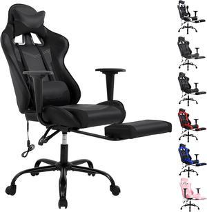 Gaming Chair Massage Computer Chair PC Office Chair Ergonomic Chair Video Game Chairs PU Leather Recliner with Lumbar Support Headrest Armrest Footrest Rolling Swivel Desk Chair for Adults Teen, Black