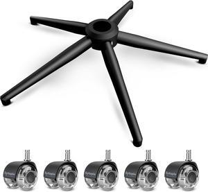 24" Office Chair Base Replacement with Wheels (Set of 5), 2400LBs Heavy Duty Metal Desk Chair Base, Smooth & Quiet Rolling Casters, Safe for Hardwood Floors & Carpet