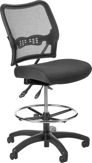 SPACE Seating Deluxe AirGrid Back with Mesh Seat, Adjustable Footring, Dual Function Control and Nylon Base Drafting Chair, Black