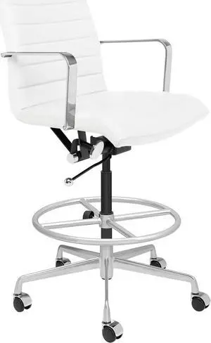 Laura Davidson Furniture SOHO II Ribbed Drafting Chair for Standing Desks, Standing Desk Chair - Ergonomically Designed, Commercial Grade Draft Height, Arm Rest & Cushion, Made of Faux Leather, White