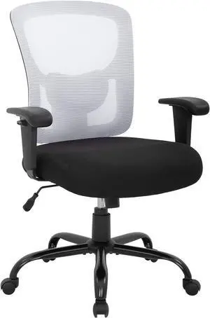 Big and Tall Office Chair 400lbs Desk Chair Mesh Computer Chair with Lumbar Support Wide Seat Adjust Arms Rolling Swivel High Back Task Executive Ergonomic Chair,White