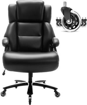 400lbs Big and Tall Office Chair- High Back Large Executive Computer Desk Chair with Adjustable Lumbar Support Heavy Duty Metal Base Quiet Rubber Wheels, Thick Padded Wide Seat, Black