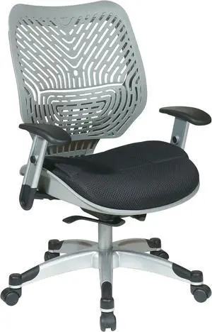 SPACE Seating REVV Self Adjusting SpaceFlex Fog Backrest Support and Padded Raven Mesh Seat with Adjustable Arms and Platinum Finish Base Managers Chair