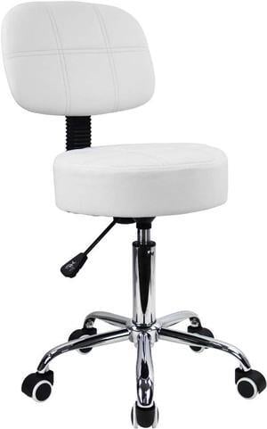 KKTONER Round Rolling Stool with Back PU Leather Height Adjustable Swivel Drafting Work SPA Salon Stools Chair with Wheels White