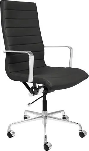 Laura Davidson Furniture SOHO II Ribbed Office Chair - Tall Back Desk Chair with Arm Rest, Swivel & Cushion Availability, Made of Faux Leather, Black, Computer Chair