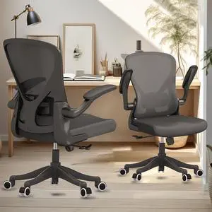 Ergonomic Office Chair, Home Desk Office Chair with Adjustable Flip-Armrest & Lumbar Support, Computer Chair with Thickened Cushion Desk Chairs, Comfy Desk Chair with Wheels, Blcak