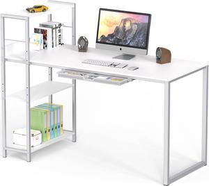 SHW 46-Inch Computer Desk with Adjustable Side Shelf and Drawer, 24" Deep, White
