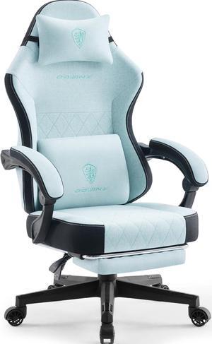 Dowinx Gaming Chair Fabric with Pocket Spring Cushion, High Back Ergonomic Computer Chair with Footrest for Adults, Massage Lumbar Support Swivel Game Chair for Office Gaming 300LBS, Aqua