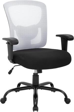 LCH Big and Tall Office Chair 400lbs Ergonomic Mesh Swivel Executive Chair with Adjustable Arms Lumbar Support Massage Home Computer Desk Chairs for Heavy People (White)