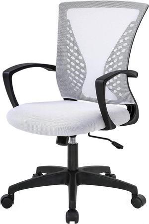 Office Chair Clearance Mid Back Mesh Chair with Ergonomic Lumbar Support and Armrest Adjustable Computer Chair Study Desk Chair Swivel Rolling Task Chair Modern Cheap Executive Chair (White)