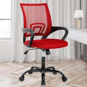 Home Office Chair Mid-Back Mesh Chair, Modern Desk Chair Computer Desk Task Ergonomic Swivel Chair Executive Adjustable Stool Lumbar Support for Back Pain W/Armrest, in Red
