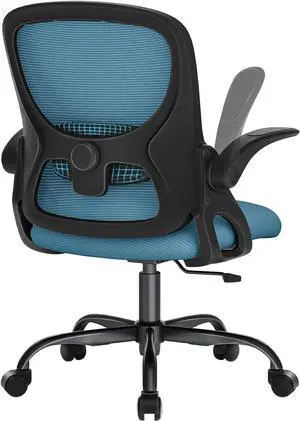 Mesh Office Chair Ergonomic Desk Chair with Up&Down Front&Rear 2 Dimensions Adjustable Lumbar Support and Flip-up Arm Rocking Comfy Swivel Computer Task Chair for Home Office(Black-Blue)
