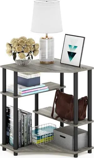 FURINNO Turn-N-Tube Space Saving Corner Desk, French Oak Grey/Black