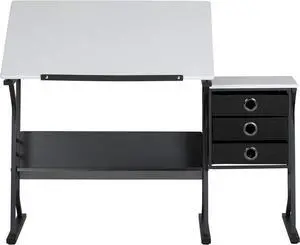 SD Studio Designs 2 Piece Eclipse Ultra Center/Drawing Table with Stool, Angle Adjustable Top, Storage Shelves, and Drawers