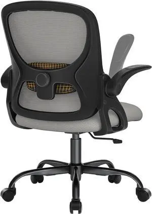 Mesh Office Chair Ergonomic Desk Chair with Up&Down Front&Rear 2 Dimensions Adjustable Lumbar Support and Flip-up Arm Rocking Comfy Swivel Computer Task Chair for Home Office(Black-Gray)