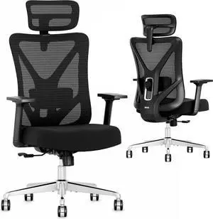 T23 Ergonomic Office Chair,Mesh Computer Desk Chairs with Adjustable Lumbar Support,Headrest,3-D Armrests,Swivel Wheels,Rolling Home Office Desk Chairs for Long Hours (Black)