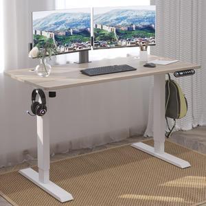 bilbil Electric Height Adjustable Standing Desk, Sit to Stand Desk Home Office Computer Desk(48 x 24 Oak Top + White Frame)