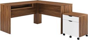 Modway Envision Mid-Century Modern, Desk and File Cabinet Set, Walnut White