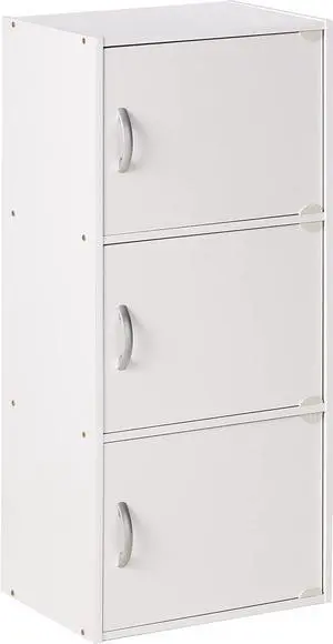 Hodedah Heavy Duty Engineered Wooden 3 Door Enclosed Multipurpose Storage Cabinet with Included Hardware for Easy Assembly, White