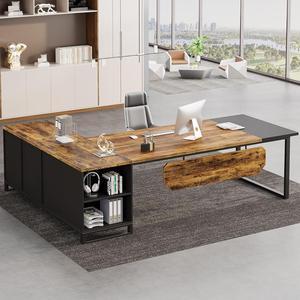 Tribesigns 70.8-Inch Executive Desk with 55-Inch File Cabinet, Large L Shaped Computer Desk with Storage Cabinet and Shelves, Industrial L-Shaped Desk for Home Office, Rustic Brown & Black