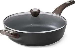 SENSARTE Nonstick Frying Pan Skillet with Lid, 12 Inch Large Deep Frying Pan, 5 Qt Non Stick Saute Pan with Cover, Induction Pan, Healthy Non Toxic Cooking Pan with Helper Handle, PFOA PFOS Free