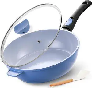 IKTU Ceramic Nonstick Deep Frying Pan, 11Inch Nonstick 4Qt Saute Pan with Helper Handle and Lid, Large Skillet Pan Induction Cookware with Detachable Handle, PFAS PFOA & PTFE Free IKTU Ceramic Nonstick Deep Frying Pan, 11Inch Nonstick 4Qt Saute Pan with Helper Handle and Lid, Large Skillet Pan Induction Cookware with Detachable Handle, PFAS PFOA & PTFE Free