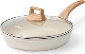 CAROTE White Nonstick Frying Pan Skillet,10" Non Stick Granite Fry Pan with Glass Lid, Egg Pan Omelet Pans, Stone Cookware Chef's Pan, PFOA Free (White Granite, 10-Inch)