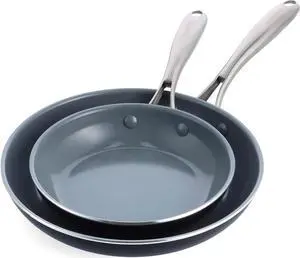 GreenPan Swift Healthy Ceramic Nonstick, 8" and 10" Frying Pan Skillet Set, Stainless Steel Handles, PFAS-Free, Dishwasher Safe, Oven Safe, Black