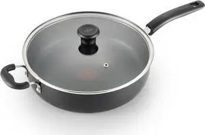 T-fal Specialty Nonstick Saute Pan with Glass Lid 5 Quart, Oven Broiler Safe 350F, Cookware, Deep Frying Pan with Handle, Skillet, Kitchen, Pots and Pans, Dishwasher Safe, Black