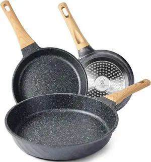 Frying Pans Nonstick, Induction Frying Pan Set Granite Skillet Pans for Cooking Omelette Pan Cookware Set with Heat-Resistant Handle, Christmas Gift for Women (8" &9.5" &11")