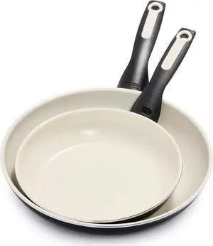 GreenPan Rio 8" and 10" Frying Pan Skillet Set, PFOA and PFAS-Free, Healthy Ceramic Nonstick Cookware, Stay-Cool Bakelite Handles, Dishwasher Safe, Easy Clean, Durable Performance, Black