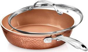 GOTHAM STEEL Hammered Copper 12 Inch Non Stick Frying Pans with Lid, Frying Pans Nonstick with Lid, Non Toxic Ceramic Pan for Cooking, Nonstick Frying Pan, Induction Pan, Oven and Dishwasher Safe