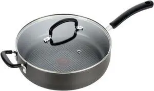 T-fal Ultimate Hard Anodized Non Stick Jumbo Cooker With Lid & Helper Handle 5 Quart, Oven Broiler Safe 400F, Lid Safe 350F, Cookware, Deep Frying Pan, Skillet, Pots and Pans, Dishwasher Safe, Grey