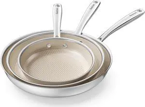 Redchef Non Stick Frying Pans, Hybrid Ceramic Frying Pan, Nonstick Skillet with Stay-Cool Handle, Non Toxic, PFAS PFOA & PTFE Free, Dishwasher & Oven Safe, Compatible with All Cooktops (8+10+12 inch)