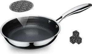 8" Non Stick Frying Pans, Hybrid Ceramic Stainless Steel Pan, Skillet with Stay-Cool Handle, Non Toxic, PFAS PFOA PTFE Free, Dishwasher & Oven Safe, Induction, Compatible with All Cooktops