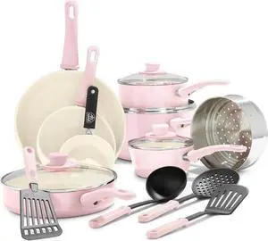 GreenLife Soft Grip 16 Piece Cookware Set, Non-Toxic PFAS-Free Ceramic Nonstick, Frying, Sauce, Saute, Utensils, Glass Lids, Stay-Cool Handles, Wobble Free, Dishwasher & Oven Safe, Soft Pink GreenLife Soft Grip 16 Piece Cookware Set, Non-Toxic PFAS-Free Ceramic Nonstick, Frying, Sauce, Saute, Utensils, Glass Lids, Stay-Cool Handles, Wobble Free, Dishwasher & Oven Safe, Soft Pink