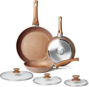 Frying Pan Set with Lids - Nonstick Frying Pan Set 3 Pcs, Non Stick Granite Cookware Set, Induction Skillet Set Egg Omelette Frying Pan W/Lid, Healthy No Toxic Cookware, Pan Set for Cooking, PFOA Free