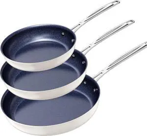 Nuwave 3-Piece Fry Pan Set, 8, 10, 12 Forged Lightweight, G10 Healthy Duralon Blue Ceramic Ultra Non-Stick, Induction-Ready & Works on All Cooktops, Ergonomic Stay-Cool Handles