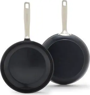 GreenPan Chatham Prime Midnight 8" and 10" Frying Pan Set, Hard Anodized Ceramic Nonstick, PFAS-Free, Dishwasher Safe, Oven Safe, Healthy Cooking Skillet for Eggs and Omelets, Black