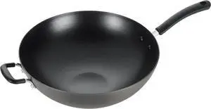 T-fal Ultimate Hard Anodized Nonstick Wok 14 Inch, Oven Broiler Safe 350F, Non Stick Stir-Fry Pan, Cookware, Pots and Pans, Kitchen, Versatile Deep Frying, Sauté, Braise, Stew, Dishwasher Safe, Black