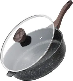 Nonstick Deep Frying Pan with Lid, 12 Inch Large Skillet, 5 Qt Non Stick Saute Pan for Cooking, Healthy Non Toxic Chef Pan, Induction Cookware, PFOA Free