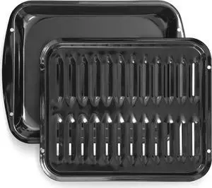 Broiler Pan for Oven Nonstick Porcelain Coated - 16.75 x 12.75 Whirlpool 4396923 Replacement Broiling Pan for Oven With Rack for High-Temperatures - Oven Broiler Pan Heats Evenly and Drains Fat